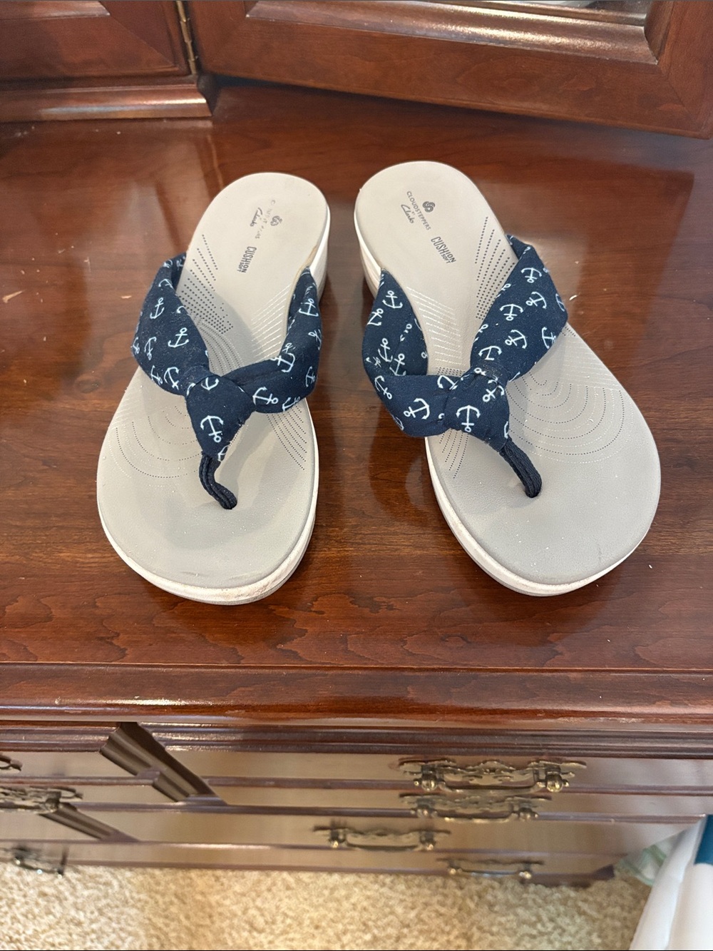 Clark’s Cloudsteppers Anchor Print Navy Flip Flop Sandals
